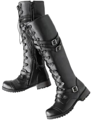 Generisch Bottines steampk gothiques pour femme - Boucle rétro punk - Bottes de combat, Noir , 42 EU