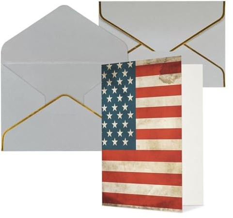 QMNSEHF Blanko-Grußkarte mit Umschlägen, Dankeskarte, Vintage, amerikanische USA-Flagge, Happy Birthday Karte für Damen und Herren, Weihnachten, Halloween, Hochzeit, blanko, Notizkarten, alle Anlässe