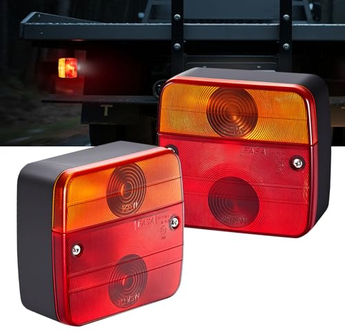 VEVOR 2 Pezzi Luci Quadrate per Rimorchio da 12 V, Luci Posteriori, Freno, Indicatore di direzione, Targa, Kit di Illuminazione per Rimorchio Impermeabile con Cablaggio, per Barca, Camion, Camper