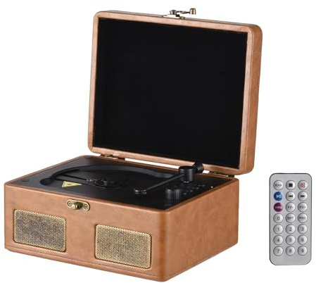 POENVFPO Reproductor de CD Retro, Reproductor de CD Portátil con Altavoces Integrados, Batería Recargable de 2000 MAh, Transmisión Inalámbrica de Música para el Hogar (Brown)