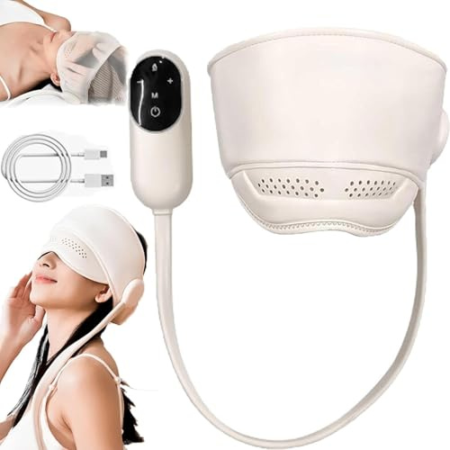 Masajeador de cabeza y dispositivo de alivio de migraña con calefacción ocular para aliviar el dolor de cabeza y la tensión, ayuda eléctrica para dormir para comodidad de cabeza y ojos