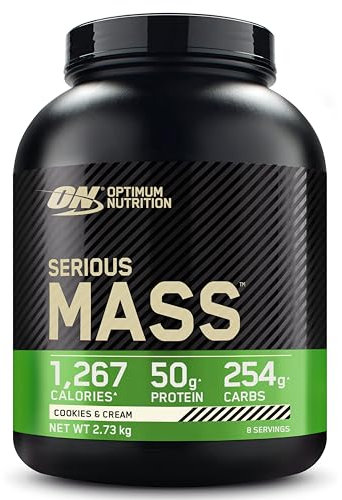 Optimum Nutrition Serious Mass Protein Powder High Calorie Mass Gainer with Vitamins, Creatine and Glutamine, Cookies and Cream, 8 Servings, 2.73 kg, Packaging May Vary