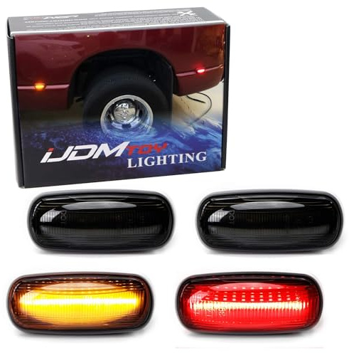 iJDMTOY Smoked Lens Amber/Red Full LED Trunk Bed Marker Lights Set Compatible With 2003-09 Dodge RAM 2500HD 3500HD Truck Double Wheel Side Fenders, Powered by Total 48 LED