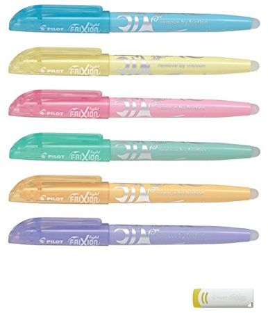 Pilot Frixion Light Pastell 6er-Set Textmarker + Radiergummi [ weiß ]