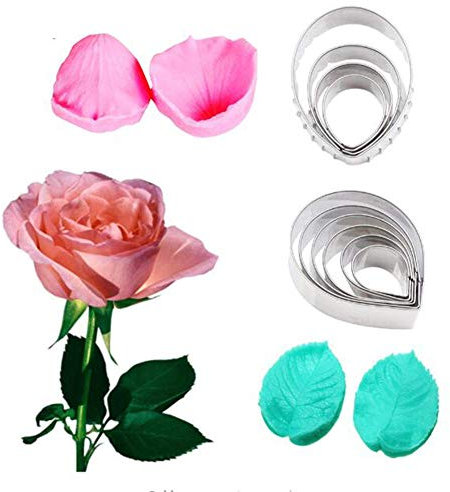 Petalo Foglie Venatore Silicone Stampi Acciaio Inox Taglierino Set, Fiore per Cottura, Fondente Torta Decorazione Attrezzo Teglie e Sugarcract Cioccolato Gumpaste Dolci - Rose1