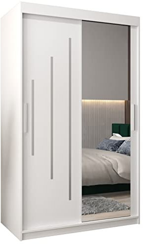 MEBLE KRYSPOL Kleiderschrank mit Spiegel York 2 - Garderobenschrank - Schrank Schlafzimmer - Mehrzweckschrank Zwei Schiebetüren - Regalen - Flur Möbel - Kleiderstange Schrank - Allzweckschrank