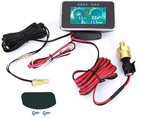 4-in-1 Auto LCD Digital LCD Instrument, Öldruckanzeige Voltmeter Kraftstoffanzeige Wassertemperaturanzeige DC 9V-36V | Spannung Kraftstoffstand Überwachung, selbstlernender Sensor, Anti-Shake, Offroad