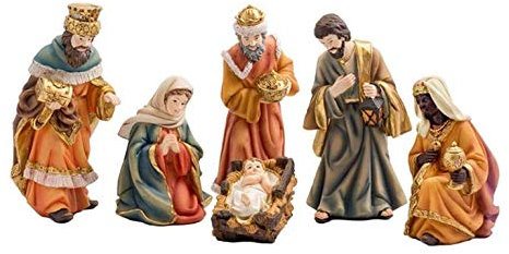 DRW Klassische Weihnachtskrippe, 6-teilig, Kunstharz, 15 cm