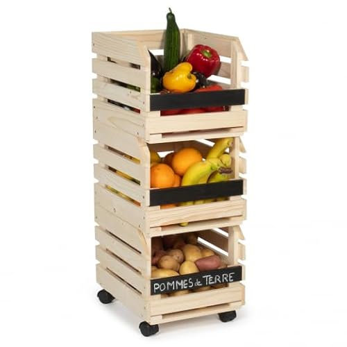 IDMarket - Lot de 3 clayettes en bois empilables pour fruits et légumes
