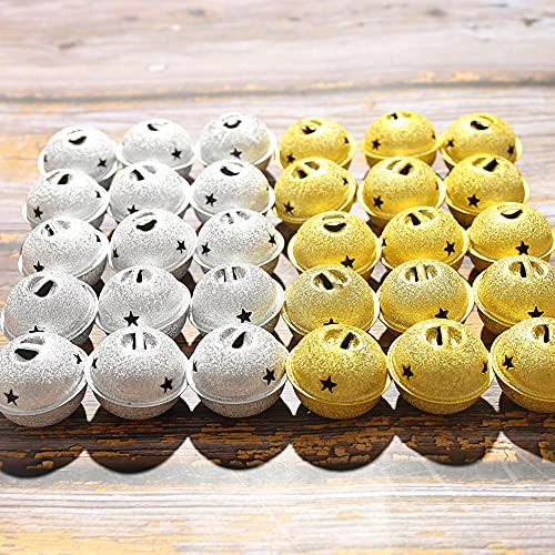 Zsail Lot de 32 cloches de Noël avec découpe flocon de neige de 40 mm pour arbres de Noël et décorations d'intérieur (argenté et doré)