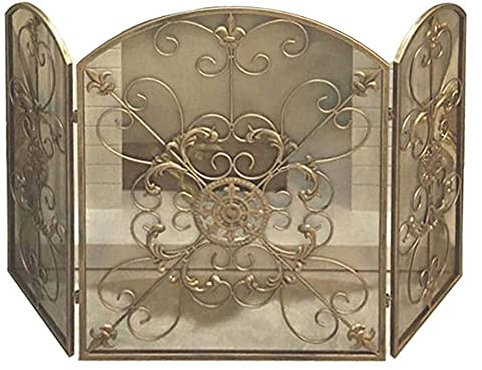 FUFU Ecran de Cheminée Écran de Cheminée Doré, Pare-Étincelles Cheminée à Panneau Unique Garde de Cheminée Anti-Étincelles Vintage Pare-Feu de Poêle Métallique Chic et Durable 1121 x 78 cm Protection