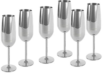 ECHTWERK Set di 6 bicchieri da champagne e spumante in acciaio inox, edizione oro, 250 ml, 22,5 x 6,3 cm, 22,5 x 6,3 cm