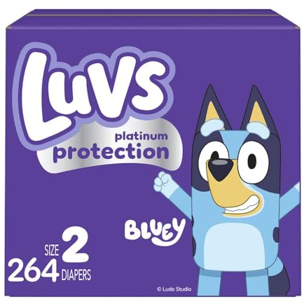 Luvs Size 2 Baby Diapers, Platinum Protection Bluey Diapers for Day & Night, Size 2, 264 Count (Packaging May Vary)
