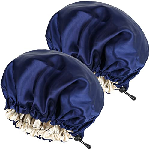 2 Stücke Seidenhaube Satin SchlafmüTze,Einstellbare Doppelseitige SchlafmüTze,Haube MüTze FüR Schlaf