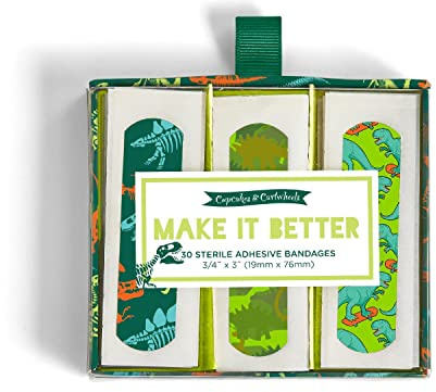 Two's Company 44080 Make it Better 30 Pc Dinosaur Pattern Bandages in Gift Box with 3 Patterns, Plastic, 4.25-inch Width