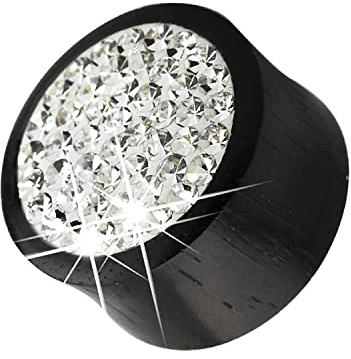 Piercingfaktor Ohr Plug Flesh Tunnel Piercing Ohrpiercing Holz Organic Lobe Conch Double Flared mit Kristallen Schwarz 8mm