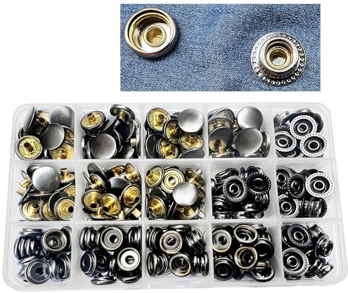 Druckknöpfe Φ15mm 80set Schwarz Messing Nähzubehör Buttons Knöpfe zum Annähen Metall Snaps für DIY Basteln Stoff, Kleidung Taschen