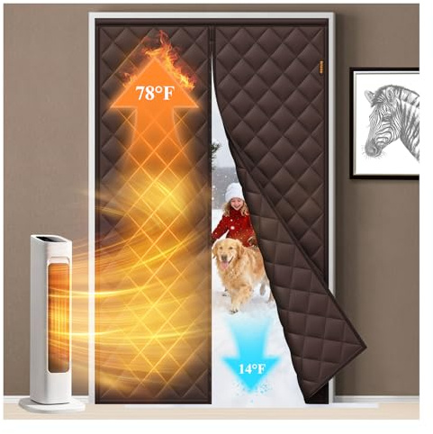 MAGZO Magnetic Thermal Insulated Door Curtain, Fits 32 x 80 Door, Brown