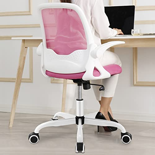 KERDOM Bürostuhl, Ergonomischer Schreibtischstuhl mit klappbarer Armlehnen, Mesh Computerstuhl Arbeitsstuhl Leichter Stuhl, 360° Drehstuhl 933 Rose