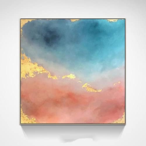 Handgemalte Acrylbilder, Blau, Rosa, Farbabstimmung, Goldfolie, Minimalistischer Luxus, Abstrakte Moderne, Rahmenlose, Original Vvvnted Ölgemälde Auf Leinwand Für Familienwand, Wohnzimmer, Esszi