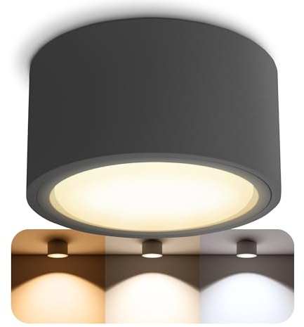 SSC-LUXon 4x CELI-X dimmbare Spot Deckenleuchte flach inkl. LED Leuchtmittel GX53 - Aufbauspot rund anthrazit warmweiss 4,5W 230V