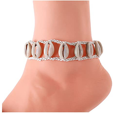 Dishowme Muschel-Fußkettchen Armband Boho Layered Conch Fußkettchen Hawaii Geflochtene Muschel Sommer Fußschmuck für Frauen Mädchen