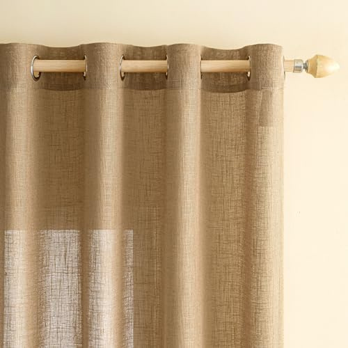 EMEMA Leinenvorhang Gardinen Vorhänge mit Ösen Braun 2er H225xB140cm | 2er Set Leinenvorhang mit Ösen Halbtransparent für Wohnzimmer Dekoschal Kinderzimmer Schlaufenschal Küchengardinen 140x225cm