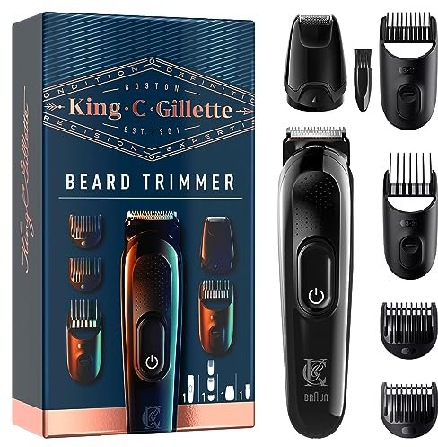King C. Gillette Men's Electric Beard Trimmer, Cordless with Lifetime Sharp Blades, Washable Head & Combs, with 4 Different Combs for Stubble, Short, Medium and Long Beard