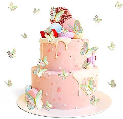 30st Fjärilstårtdekorationer Butterfly Cupcake Toppers Glitter 3D Butterfly Cake Toppers Flerfärgade fjärilsdekorationer Blandad storlek Butterfly Cupcake Picks för födelsedagsbröllop Fairy Party