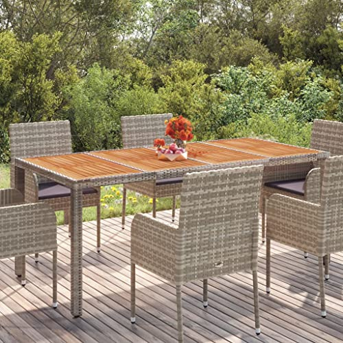 FIRBNUS Gartentisch aus Holz, Grau, 190 x 90 x 75 cm, Polyrattan Tisch für den Außenbereich, robust und robust für den Garten der Terrasse, wasserfestes Design