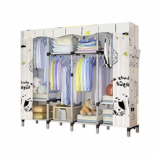 Kinderzimmer-Kleiderschrank,tragbar,einfacher Stoff-Kleiderschrank,Metall-Kleiderschrank,Fächer,Kleidungsaufbewahrung,Organizer (Größe: 172 x 45 x 210 cm,Farbe: Katze)