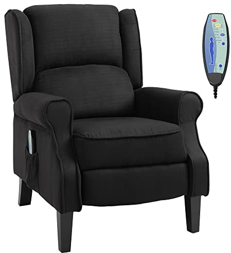 HOMCOM Poltrona Relax Massaggiante Reclinabile con Telecomando e Rivestimento Scamosciato, 78x83x101cm, Nero
