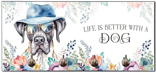 Cadouri Design-Hundegarderobe mit Deutscher Dogge - Leinenhalterung für Halsband, Leine & Geschirr - originelles Geschenk für Hundebesitzer - handgefertigt