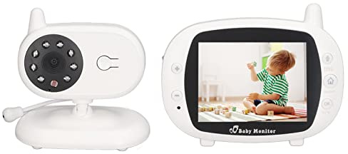 Moniteur VidéoFil pour bébé, écran LCD Couleur 3,5 Pouces,Nocturne Infrarouge,Bidirectionnel, Surveillance de la Température, Berceuses pour Chambre de bébé (Prise UE)