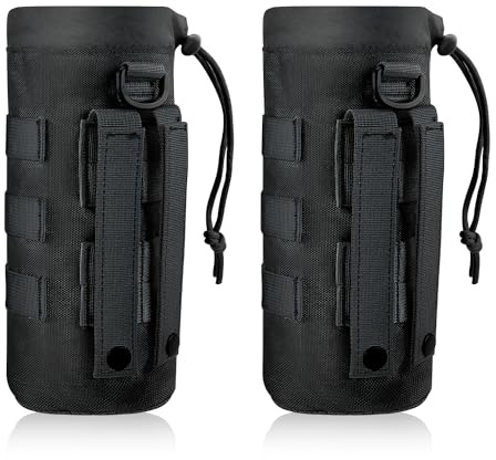 2st Molle Vattenflaskhållare, 1000D Nylon Sport Molle Flaskväska Bärväska med Dragsko Top Mesh Botten Praktisk Molle Mugghållare för Utomhuscamping (Svart)