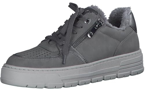 MARCO TOZZI Damen Plateau Sneaker mit Schnürsenkeln Freizeit, Grau (Graphite), 38 EU