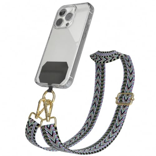 EAZY CASE - Handykette Universal zum Umhängen kompatibel mit jedem Handy Kette mit Hülle kombinierbar Handykordel mit Karabiner für Handyhülle Handyband zum Umhängen Bunt Boho Kordel Lila Grün Gold