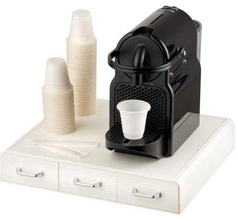 Baroni Home Porte-Capsules Café Nespresso Professionnel avec 3 Tiroirs, Porte-Capsules avec Division en Compartiments, capacité 48 capsules, Organisateur pour Cafétéria avec Tiroir, 30x33x5 cm, Blanc