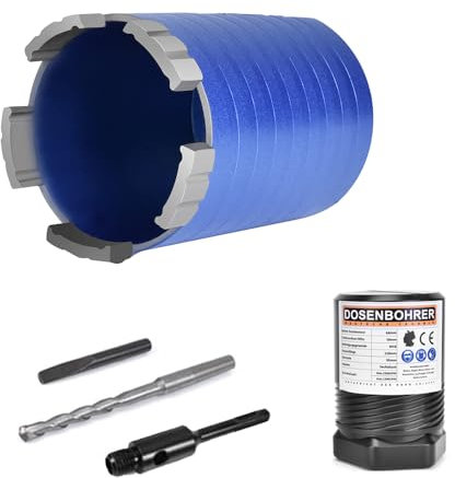 M16 Turbo Diamant Dosensenker 68mm inkl. SDS-Plus | 70mm Nutzlänge | 5 Diamantsegmente | Diamant Bohrkrone Kernbohrkrone Dosenbohrer, mit Zentrierbohrer, für Beton, Mauerwerk, Ziegel, Poroton, Putz