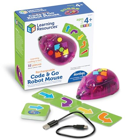 Learning Resources Code & Go Robot Mouse Rechargeable, Toys for 4 Year Old Boys and Girls, Screen Free Interactive Programmable Robot