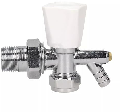 TC Angled Radiator Lockshield Valve with Drain Off 15mm x 1/2 - Has a 3/4 Nut Connection