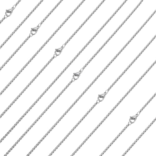 Beebeecraft 10Pcs Rolo Chain Necklaces 304 Stainless Steel 45CM Silver Chain for Women & Men with Jewellery Gift Box
