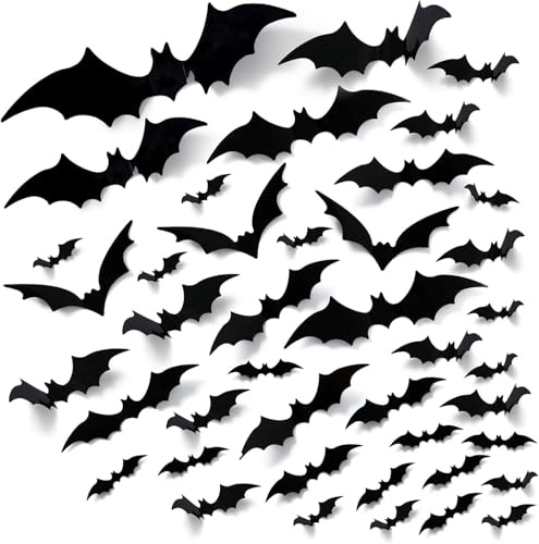 UCLEVER 140 Stück Halloween Fledermaus Deko, D Fledermaus Aufkleber für Indoor Outdoor Home Decor DIY Wandaufkleber Badezimmer Fenster(Fledermäuse)