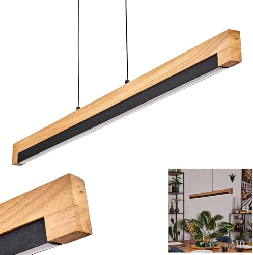 HOFSTEIN LED Hängeleuchte Lemene, Hängelampe aus Metall/Holz/Kunststoff in Schwarz/Natur/Weiß, Leuchte im modernen skandinavischen Design, Höhe max. 119 cm, 24 Watt, 2800 Lumen, 3000 Kelvin