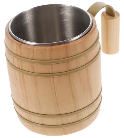 Garneck Holzbecher Edelstahl Stabley Cup Kaffeebecher Griff Wasserbecher Tasse für Bräutigam Home Party