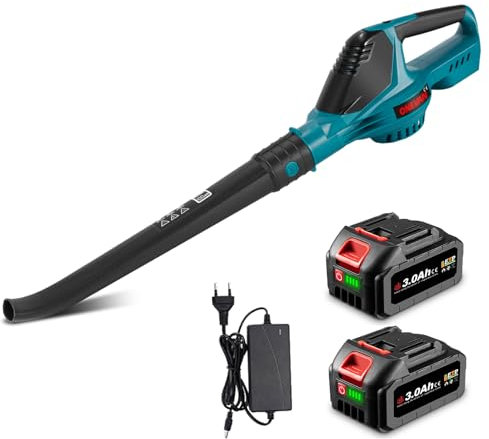 ONEVAN soffiatore foglie a batteria, 220km/h senza spazzole soffiatore elettrico con batterie 2x 3000 mAh e caricabatteria, 5 velocità, soffiatore giardino senza fili per tutte le stagioni