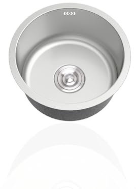 Lavello Cucina d'argento1 Vasca Lavandino Cucina Piccolo Lavabo Cucina In Acciaio Inox Lavabo Tondo con Set Di Drenaggio,Installazione Appoggio o Sottopiano (Ø 36cm)