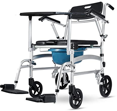 WOTZOV Bequemer Toilettenstuhl, Faltbarer tragbarer Toilettenstuhl mit Rad, gepolsterter Sitz, mobiler Duschstuhl, für Senioren