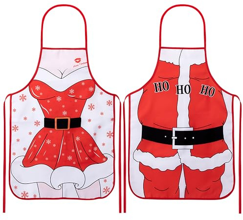 Xmtiom Grembiule Natalizio Cucina Grembiule Unisex per Casa Cucina Festa di Natale Grembiule da Cucina Grembiuli Decorativi Babbo Natale per Cucina Ristorante Caffetteria 2 Pezzi (A1)