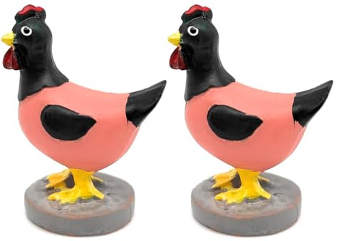 Acan Tradineur - Pack de 2 Figuras de gallina Naif para Belén, marmolina, Figuras Decorativas Artesanales para Nacimiento, Pesebre, Navidad, Adorno Tradicional - 4,5 x 3,3 x 2,5 cm.